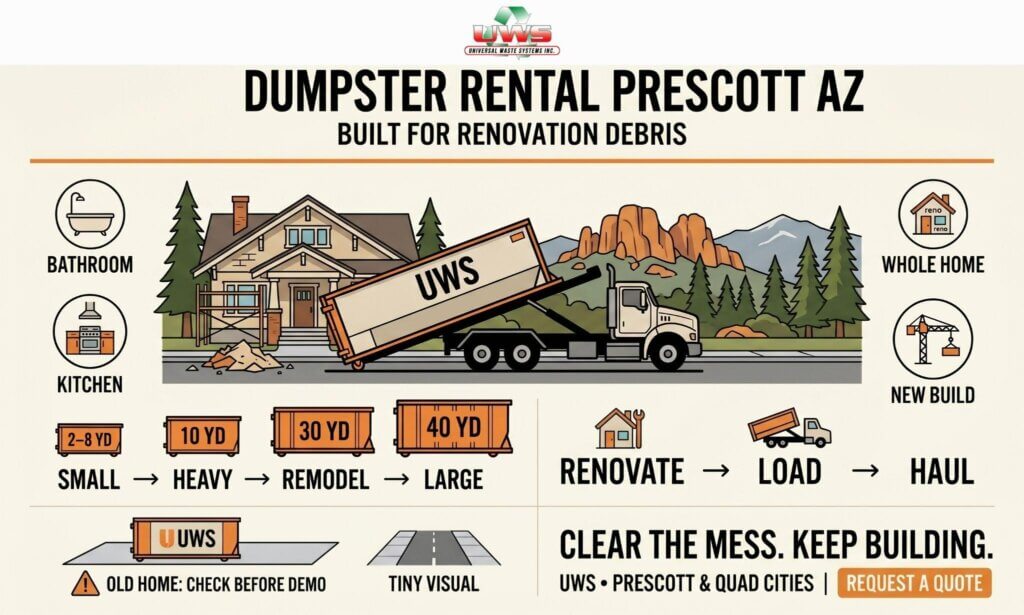 Dumpster rental prescott az, built for renovation debris